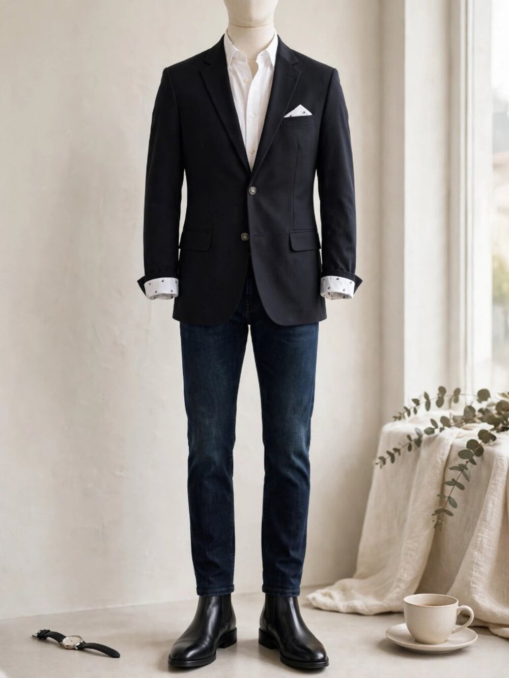 Tommy Hilfiger Black Blazer with White Pocket Square